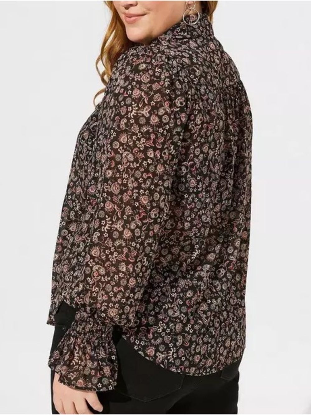 Torrid Festi Tissue Weight Chiffon Button Front Puff Sleeve Top Whimsigoth Sz 3